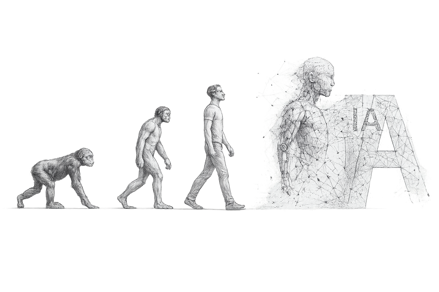 De simio a humano a una inteligencia artificial hecha de partículas — la evolución acelerada por IA